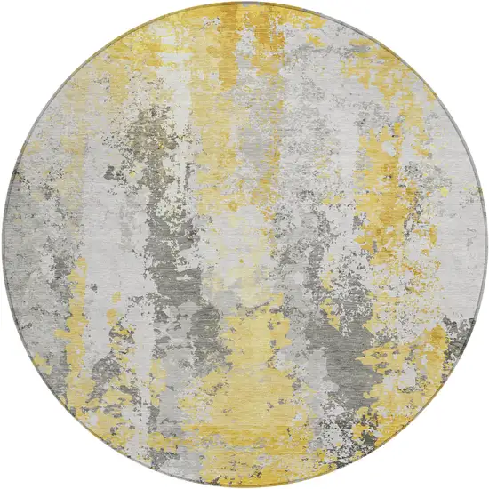 8' Yellow And Ivory Round Abstract Washable Indoor Outdoor Area Rug Photo 1
