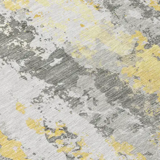 8' Yellow And Ivory Round Abstract Washable Indoor Outdoor Area Rug Photo 8