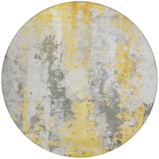 8' Yellow And Ivory Round Abstract Washable Indoor Outdoor Area Rug Photo 3