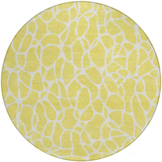 8' Yellow And Ivory Round Geometric Washable Indoor Outdoor Area Rug Photo 2