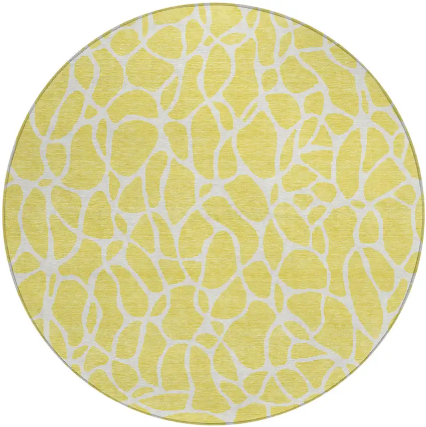 8' Yellow And Ivory Round Geometric Washable Indoor Outdoor Area Rug Photo 2
