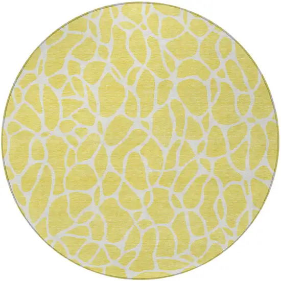 8' Yellow And Ivory Round Geometric Washable Indoor Outdoor Area Rug Photo 5