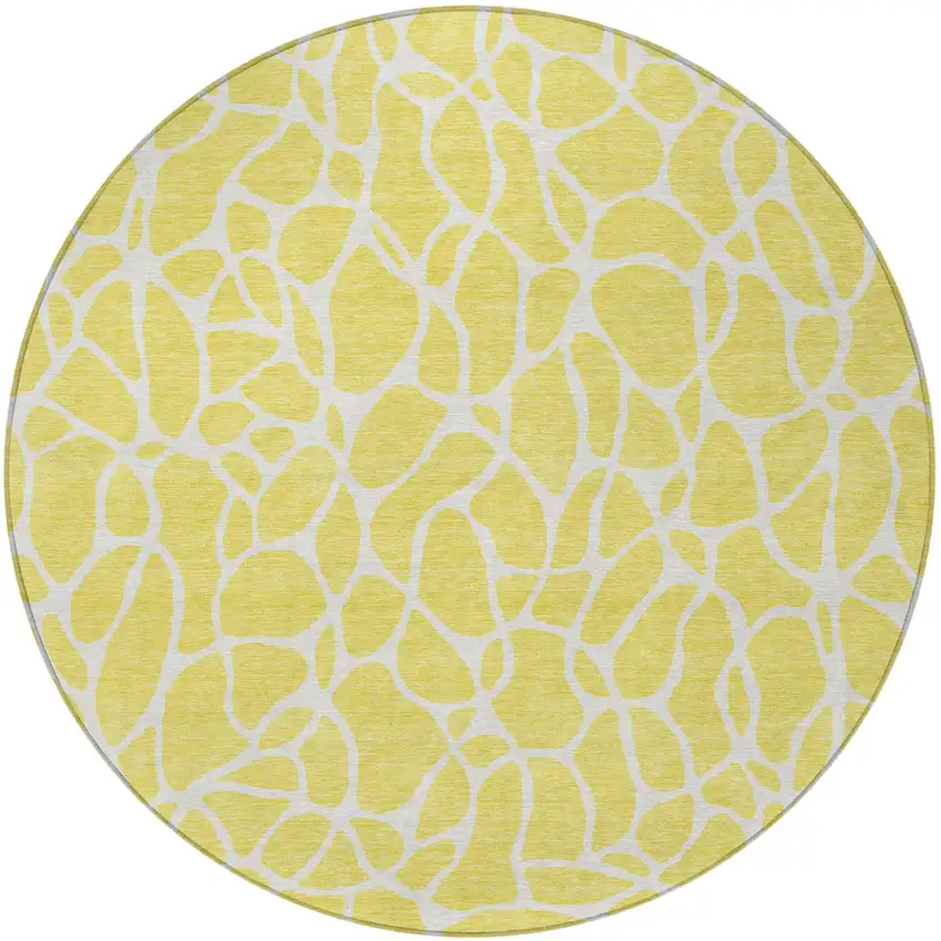 8' Yellow And Ivory Round Geometric Washable Indoor Outdoor Area Rug Photo 5