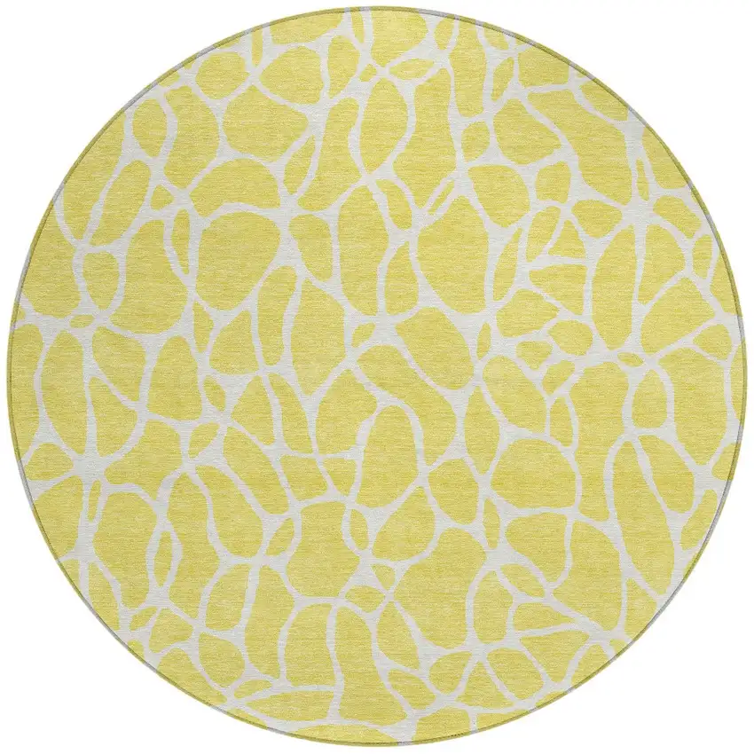 8' Yellow And Ivory Round Geometric Washable Indoor Outdoor Area Rug Photo 4