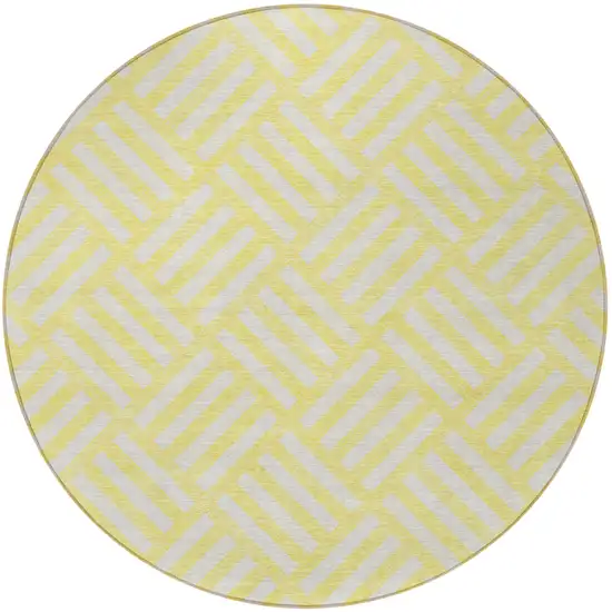 8' Yellow And Ivory Round Geometric Washable Indoor Outdoor Area Rug Photo 5