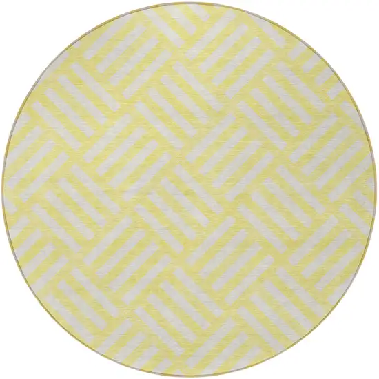 8' Yellow And Ivory Round Geometric Washable Indoor Outdoor Area Rug Photo 5