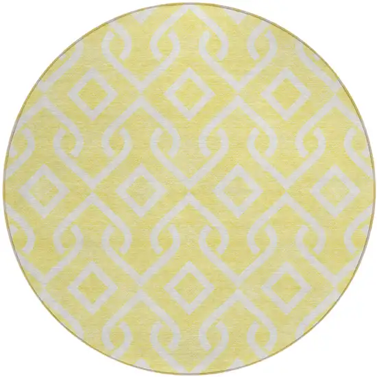 8' Yellow And Ivory Round Geometric Washable Indoor Outdoor Area Rug Photo 2