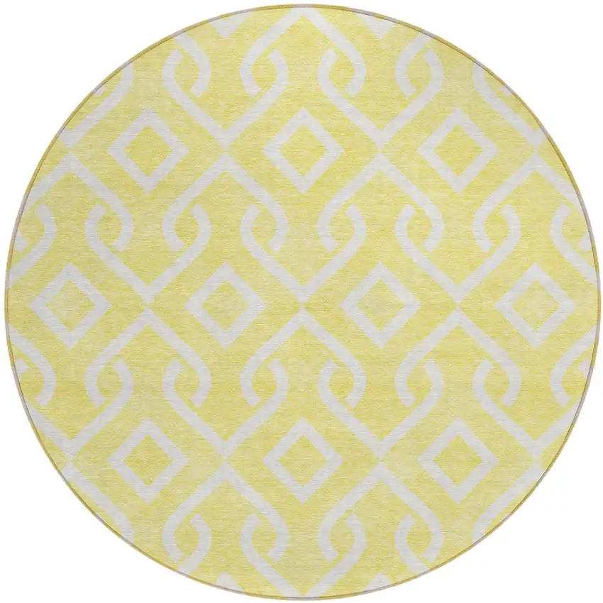 8' Yellow And Ivory Round Geometric Washable Indoor Outdoor Area Rug Photo 2