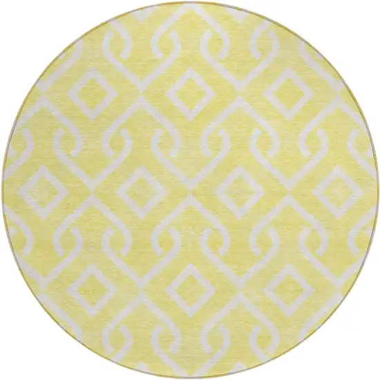 8' Yellow And Ivory Round Geometric Washable Indoor Outdoor Area Rug Photo 2