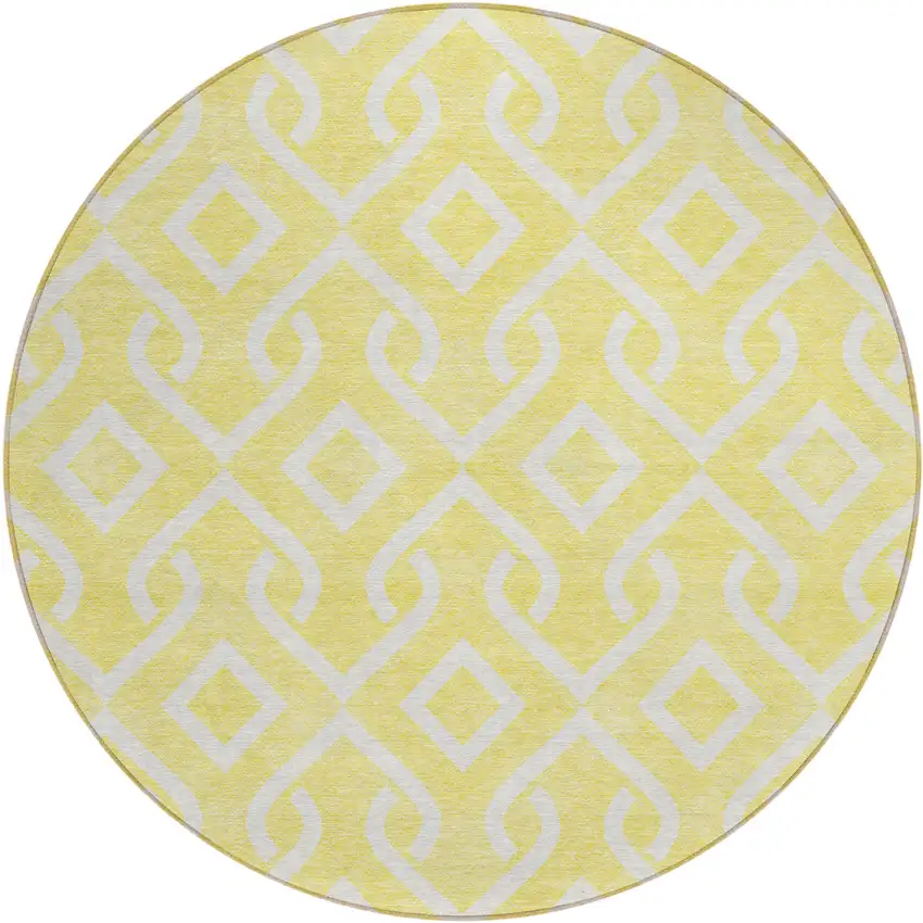 8' Yellow And Ivory Round Geometric Washable Indoor Outdoor Area Rug Photo 2