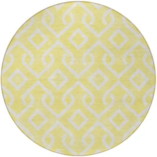 8' Yellow And Ivory Round Geometric Washable Indoor Outdoor Area Rug Photo 4