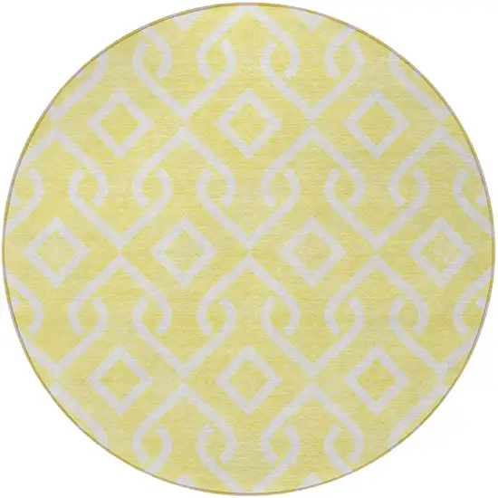 8' Yellow And Ivory Round Geometric Washable Indoor Outdoor Area Rug Photo 4