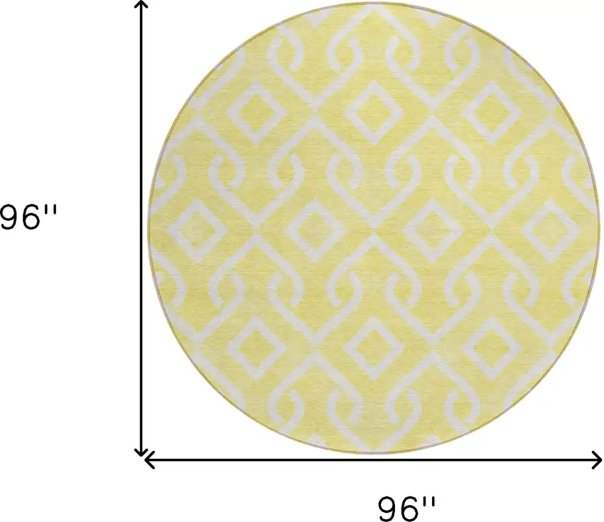 8' Yellow And Ivory Round Geometric Washable Indoor Outdoor Area Rug Photo 3