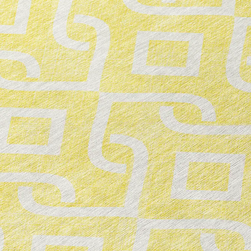 8' Yellow And Ivory Round Geometric Washable Indoor Outdoor Area Rug Photo 7