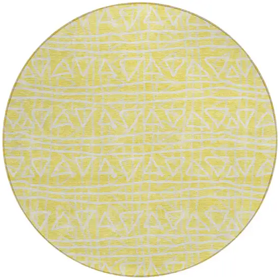 8' Yellow And Ivory Round Geometric Washable Indoor Outdoor Area Rug Photo 3