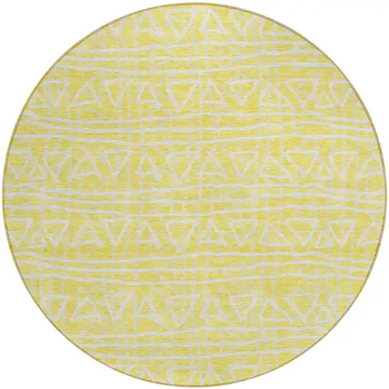 8' Yellow And Ivory Round Geometric Washable Indoor Outdoor Area Rug Photo 2