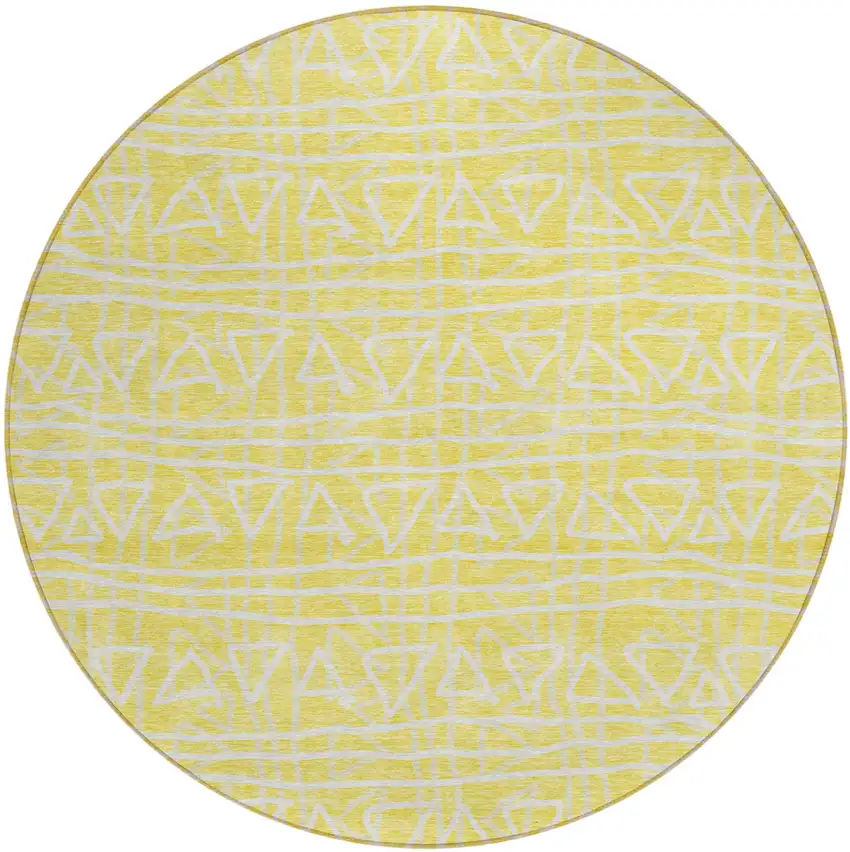8' Yellow And Ivory Round Geometric Washable Indoor Outdoor Area Rug Photo 2