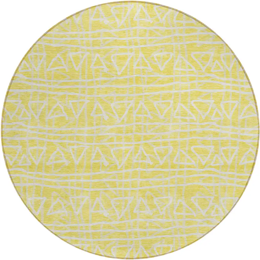 8' Yellow And Ivory Round Geometric Washable Indoor Outdoor Area Rug Photo 2
