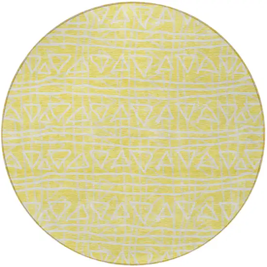 8' Yellow And Ivory Round Geometric Washable Indoor Outdoor Area Rug Photo 4
