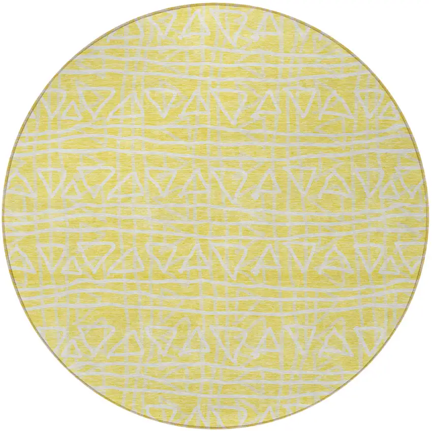 8' Yellow And Ivory Round Geometric Washable Indoor Outdoor Area Rug Photo 4