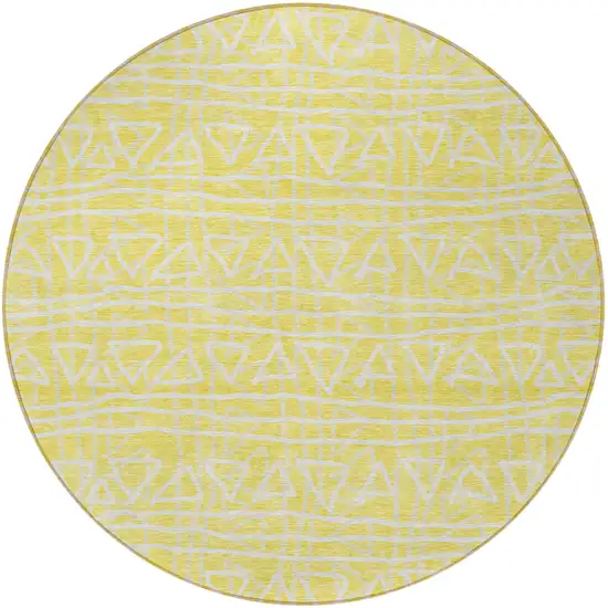 8' Yellow And Ivory Round Geometric Washable Indoor Outdoor Area Rug Photo 4