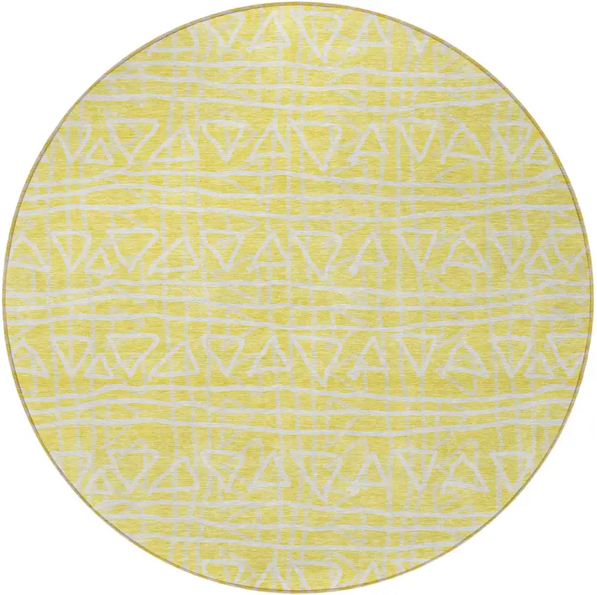 8' Yellow And Ivory Round Geometric Washable Indoor Outdoor Area Rug Photo 4