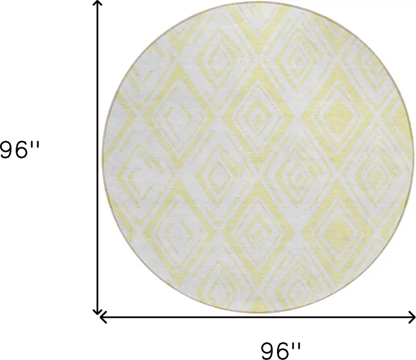 8' Yellow And Ivory Round Geometric Washable Indoor Outdoor Area Rug Photo 3