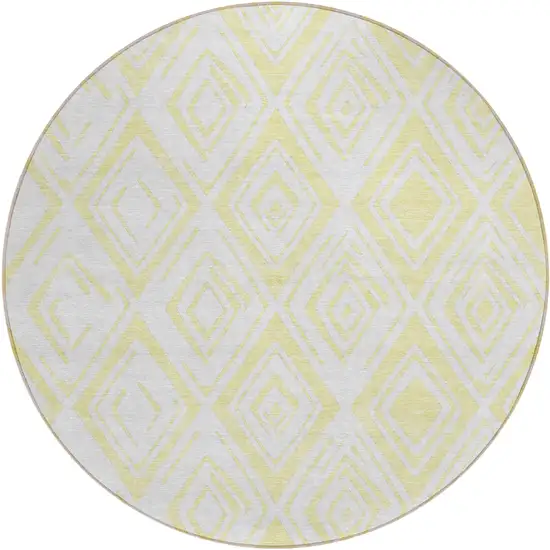 8' Yellow And Ivory Round Geometric Washable Indoor Outdoor Area Rug Photo 1