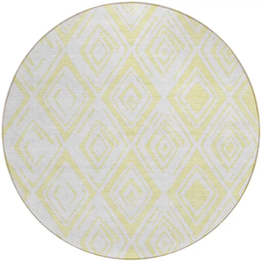 8' Yellow And Ivory Round Geometric Washable Indoor Outdoor Area Rug Photo 1