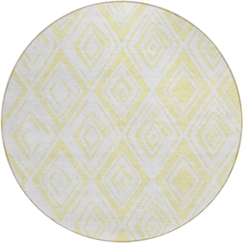 8' Yellow And Ivory Round Geometric Washable Indoor Outdoor Area Rug Photo 1