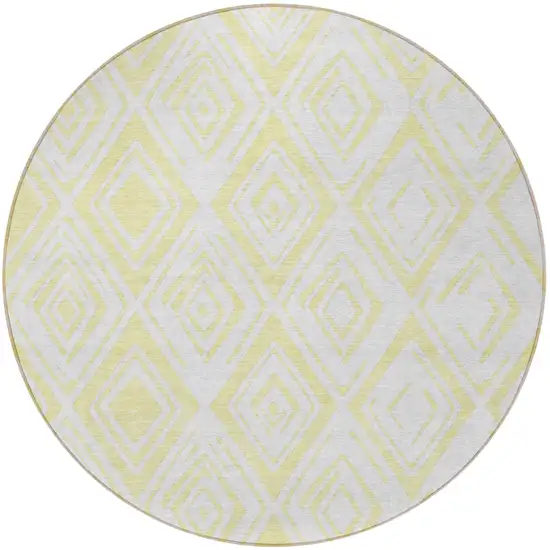 8' Yellow And Ivory Round Geometric Washable Indoor Outdoor Area Rug Photo 6