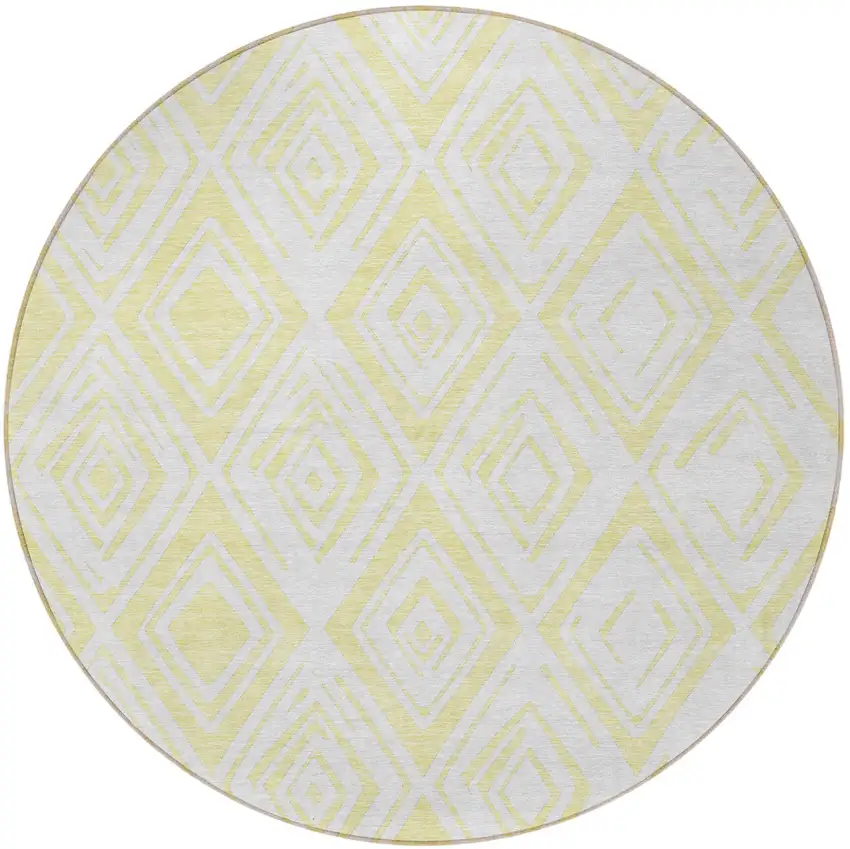 8' Yellow And Ivory Round Geometric Washable Indoor Outdoor Area Rug Photo 6