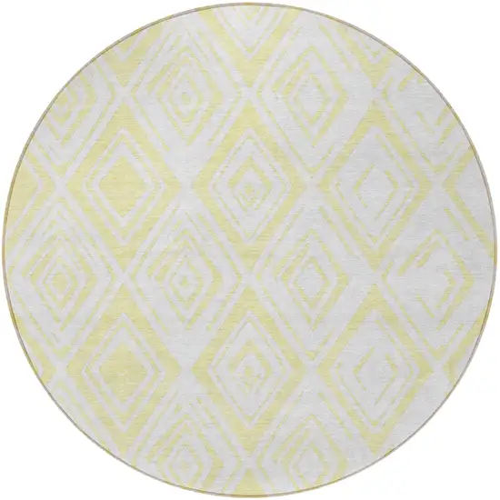 8' Yellow And Ivory Round Geometric Washable Indoor Outdoor Area Rug Photo 6