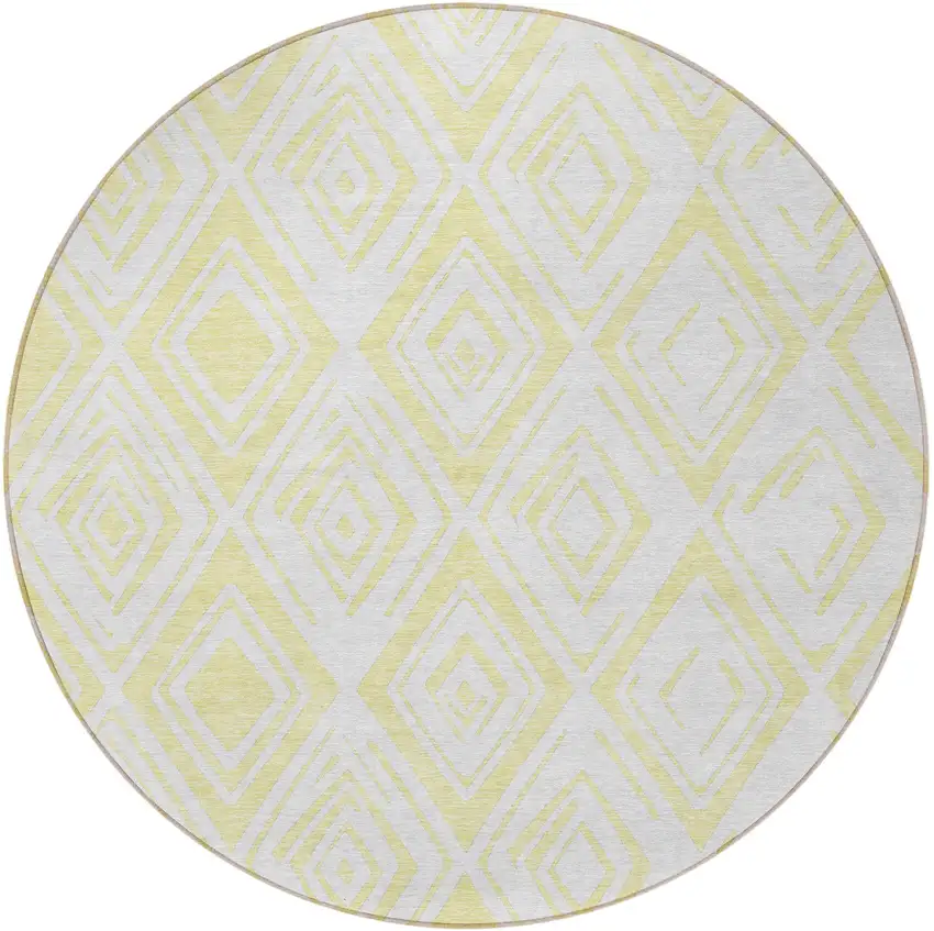 8' Yellow And Ivory Round Geometric Washable Indoor Outdoor Area Rug Photo 6