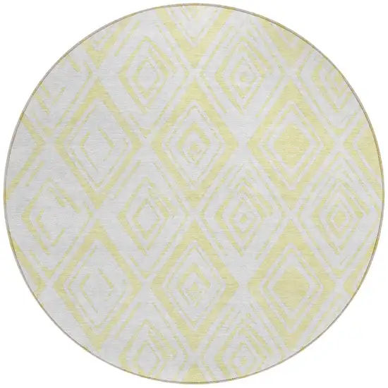 8' Yellow And Ivory Round Geometric Washable Indoor Outdoor Area Rug Photo 5