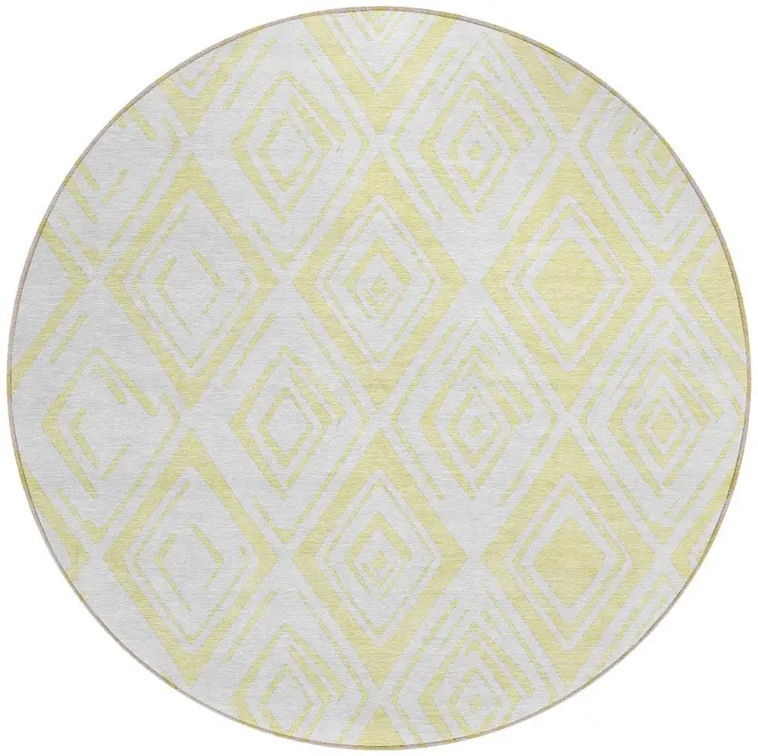 8' Yellow And Ivory Round Geometric Washable Indoor Outdoor Area Rug Photo 5