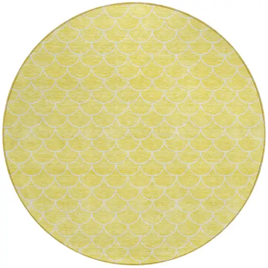 8' Yellow And Ivory Round Geometric Washable Indoor Outdoor Area Rug Photo 6
