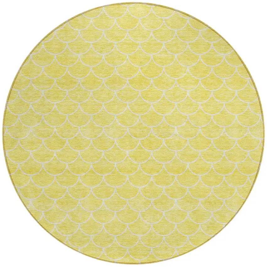 8' Yellow And Ivory Round Geometric Washable Indoor Outdoor Area Rug Photo 6