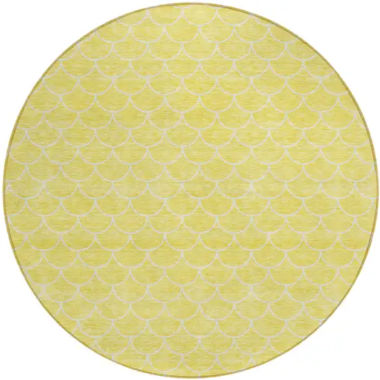 8' Yellow And Ivory Round Geometric Washable Indoor Outdoor Area Rug Photo 2