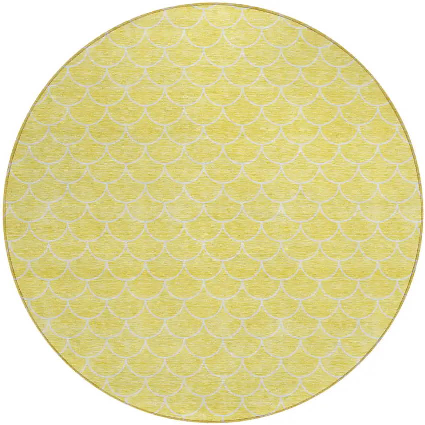 8' Yellow And Ivory Round Geometric Washable Indoor Outdoor Area Rug Photo 2