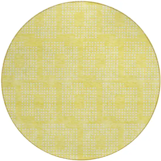 8' Yellow And Ivory Round Geometric Washable Indoor Outdoor Area Rug Photo 2