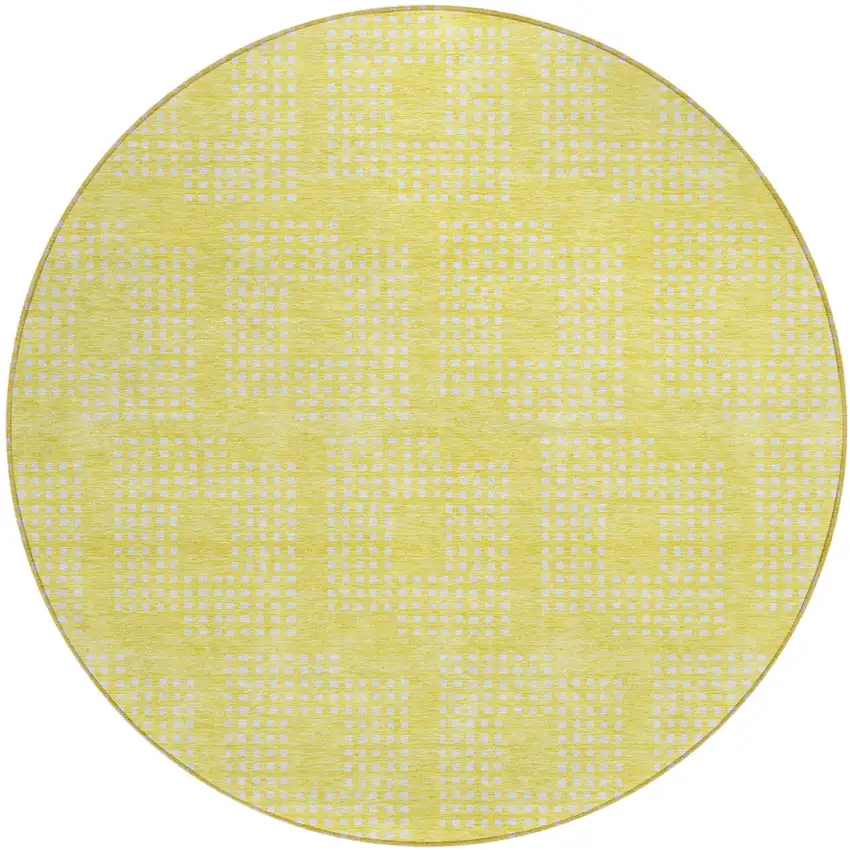 8' Yellow And Ivory Round Geometric Washable Indoor Outdoor Area Rug Photo 2