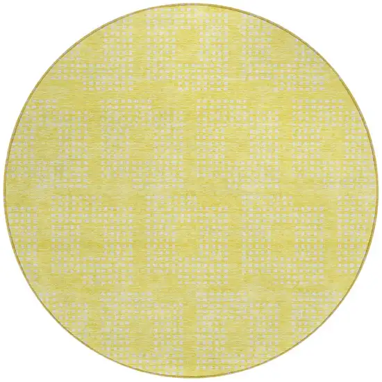 8' Yellow And Ivory Round Geometric Washable Indoor Outdoor Area Rug Photo 6