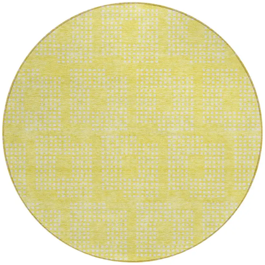 8' Yellow And Ivory Round Geometric Washable Indoor Outdoor Area Rug Photo 6