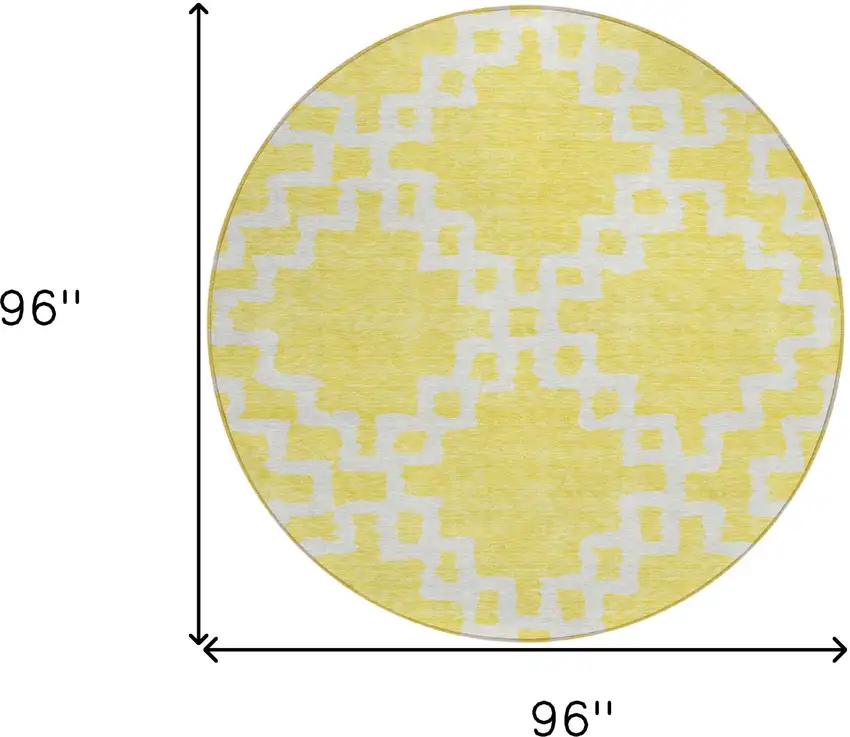 8' Yellow And Ivory Round Geometric Washable Indoor Outdoor Area Rug Photo 3
