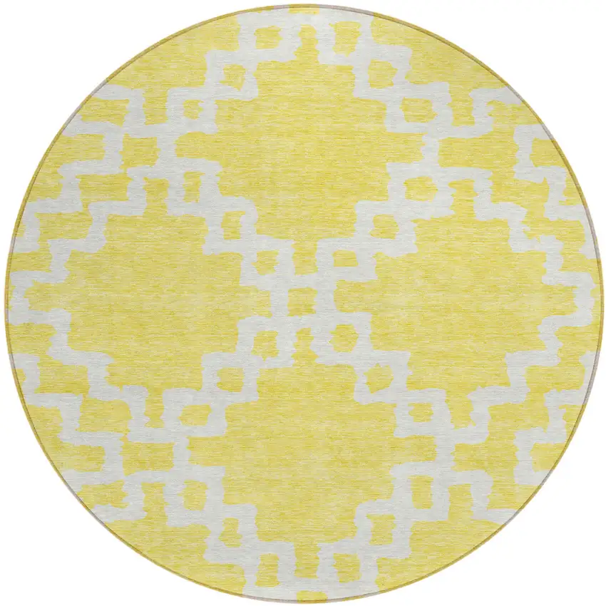 8' Yellow And Ivory Round Geometric Washable Indoor Outdoor Area Rug Photo 2