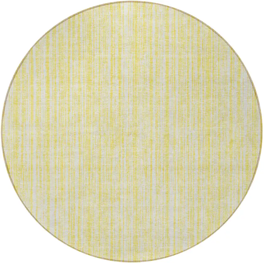 8' Yellow And Ivory Round Striped Washable Indoor Outdoor Area Rug Photo 4