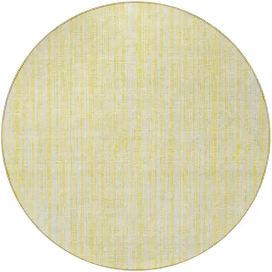8' Yellow And Ivory Round Striped Washable Indoor Outdoor Area Rug Photo 4
