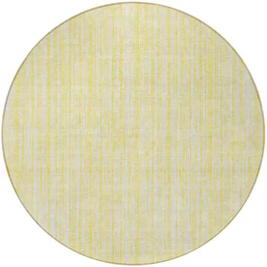 8' Yellow And Ivory Round Striped Washable Indoor Outdoor Area Rug Photo 4