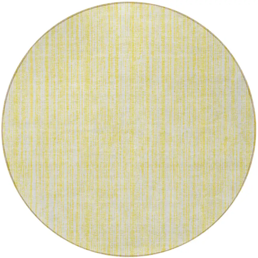 8' Yellow And Ivory Round Striped Washable Indoor Outdoor Area Rug Photo 4